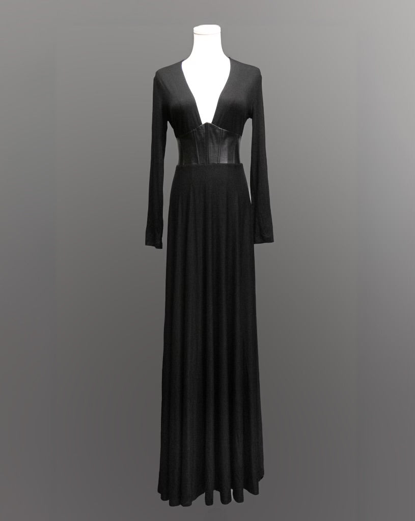 Blair Jersey Maxi Dress with Vegan Leather Corset Waist