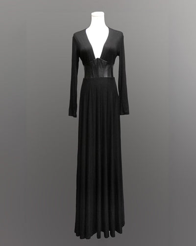 Blair Jersey Maxi Dress with Vegan Leather Corset Waist