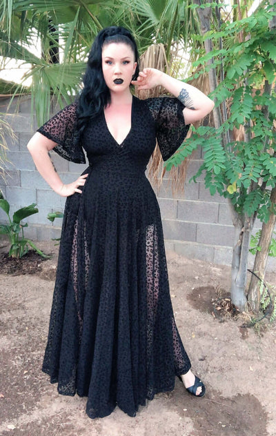 Black Leopard Flocked Mesh Lydia Dress