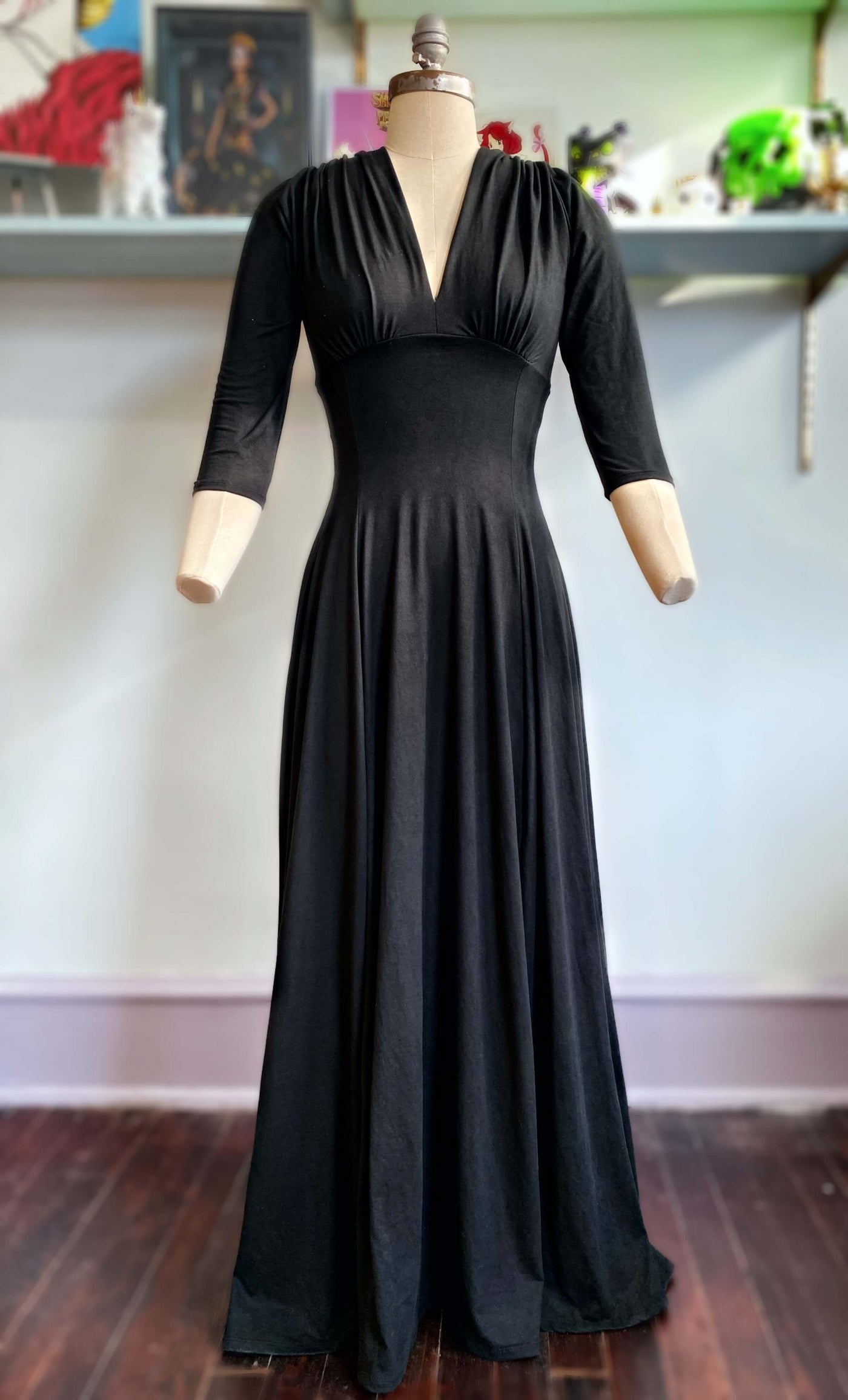 Raquel 3/4 Sleeve Black Knit Maxi Dress