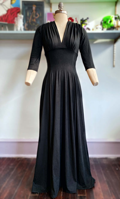 Raquel 3/4 Sleeve Black Knit Maxi Dress