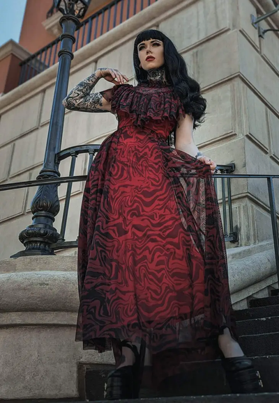 Mina Dress in Crimson Ink Mesh