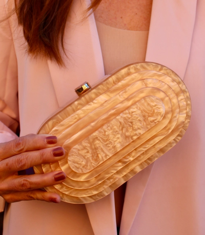 Art Deco Oval Acrylic Clutch Handbag (3 Colorways)