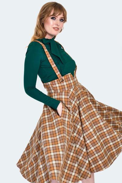 Plaid Overall Flare Skirt