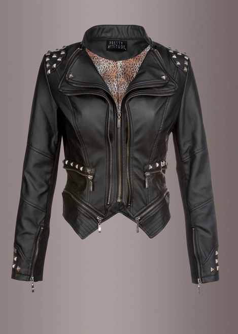 Vegan Leather Punk Studded Moto Jacket