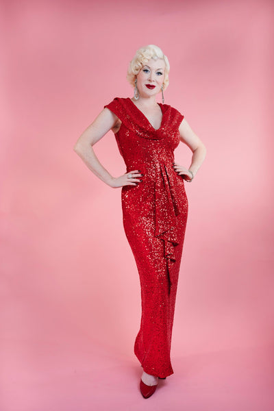 Cairo Sunset Hooded Dress Red Sequin