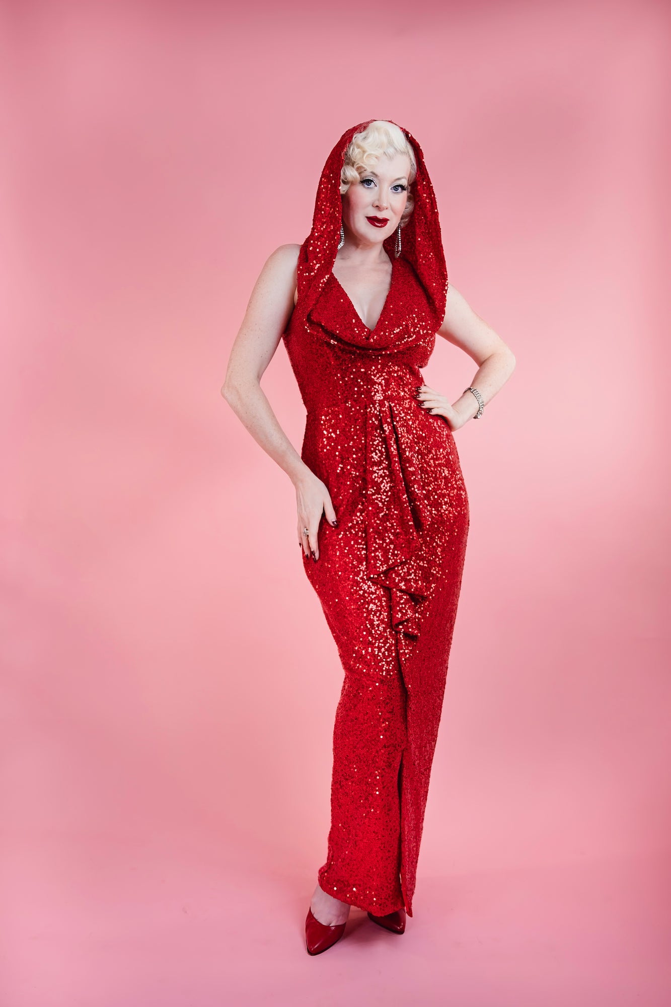 Cairo Sunset Hooded Dress Red Sequin