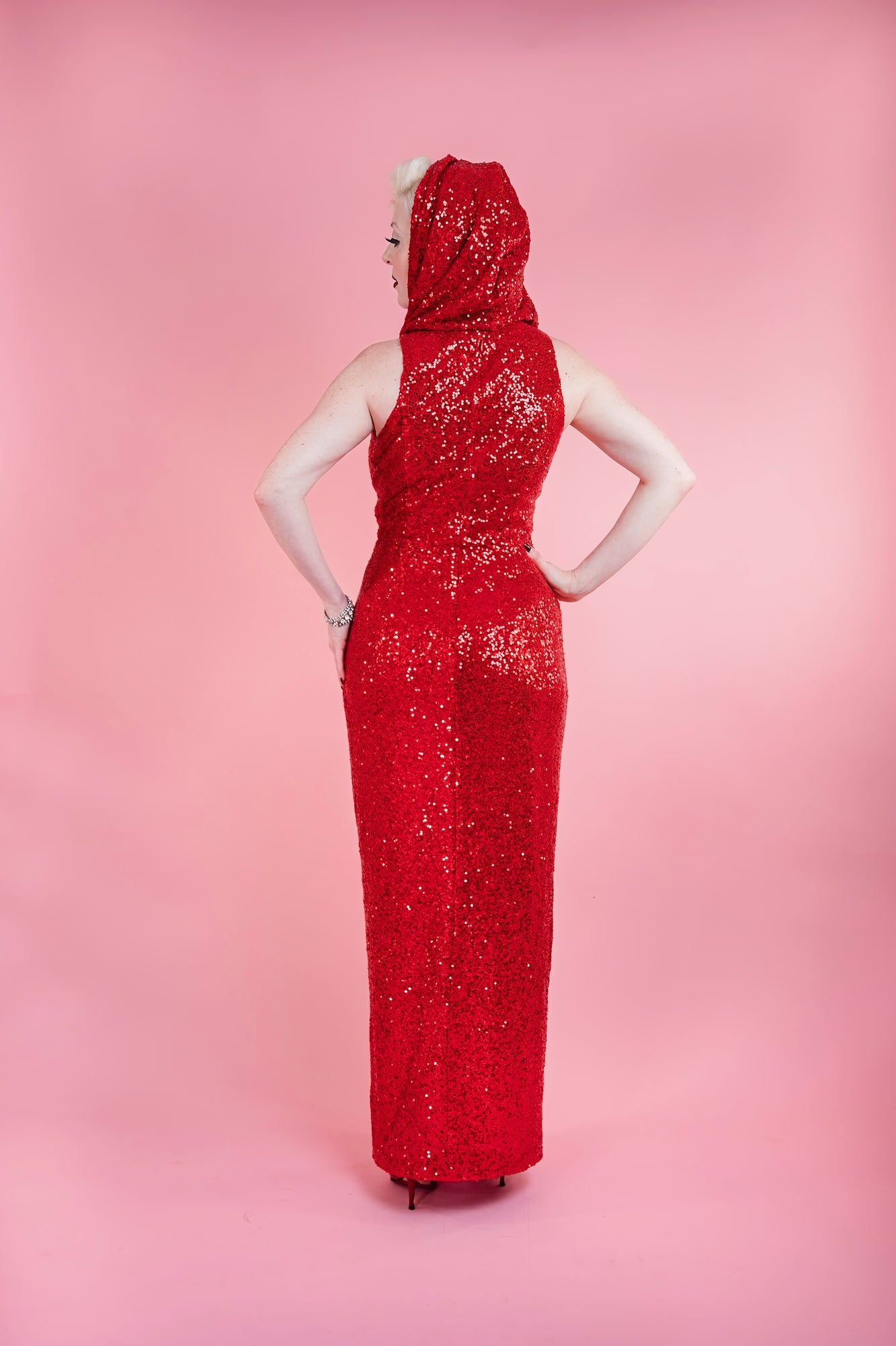 Cairo Sunset Hooded Dress Red Sequin