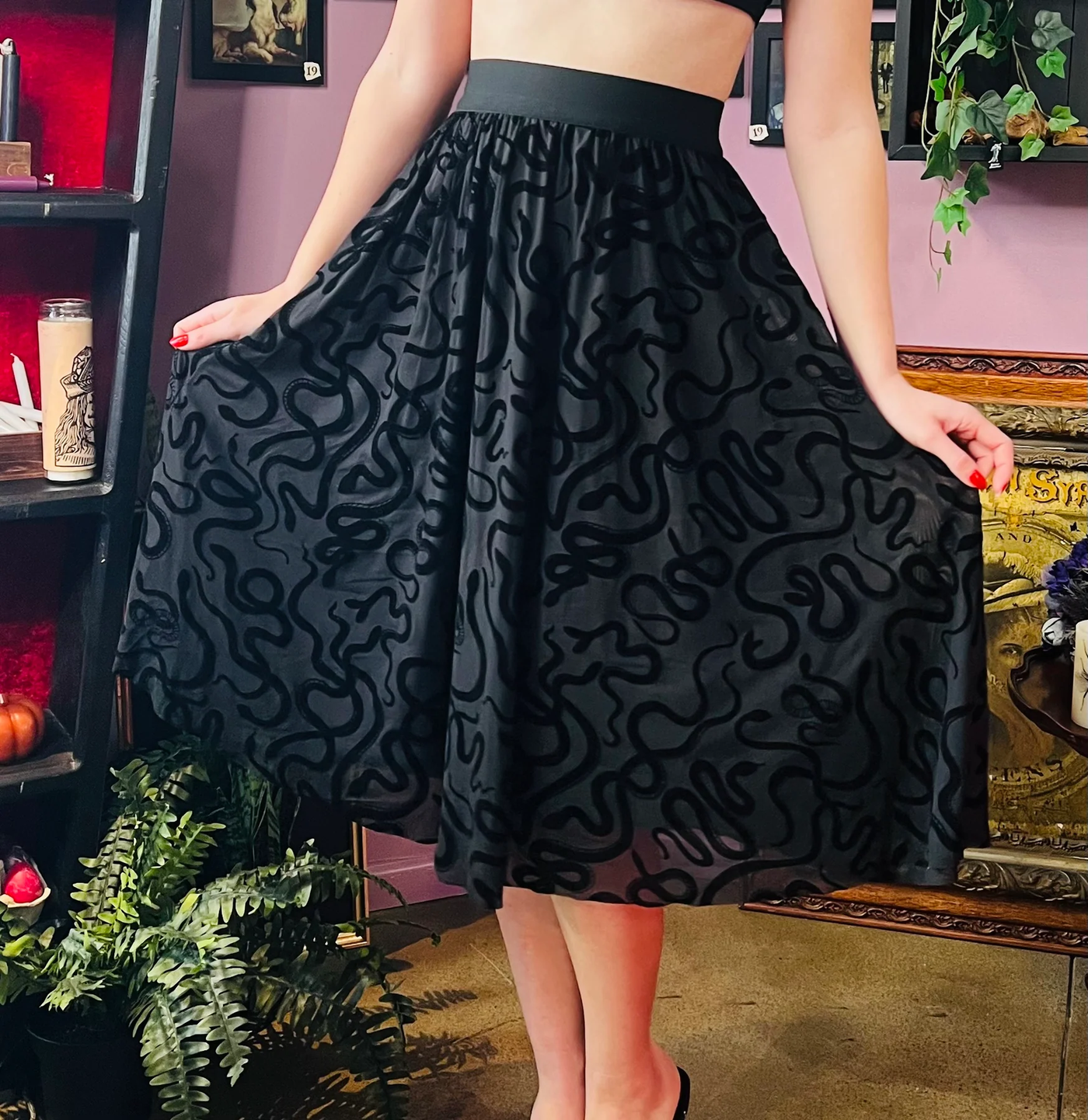 The Serpentine Velvet Snake Flocked Full Skirt