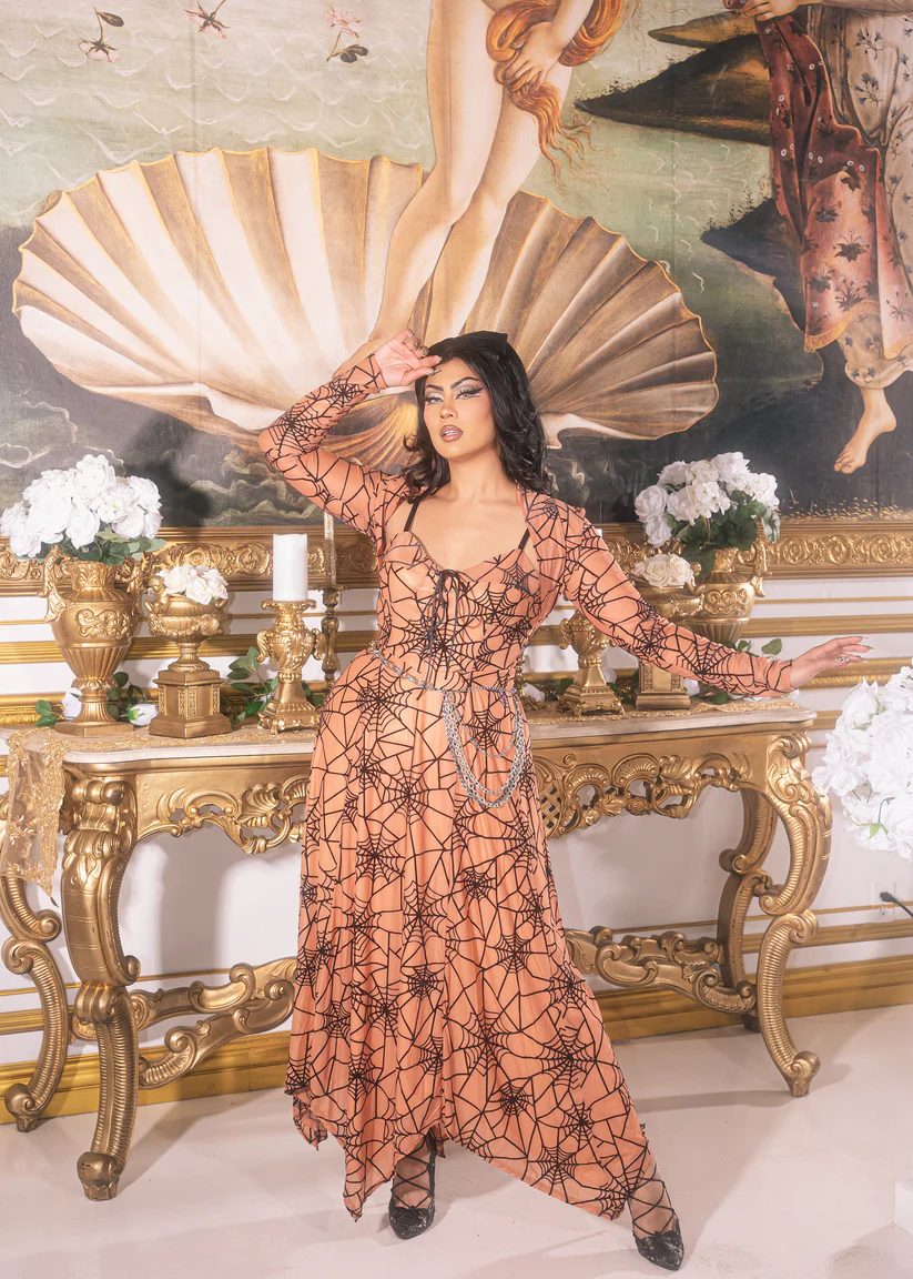 Willow Spiderweb Maxi Dress & Bolero (2 Colorways) Vintage Peach / 4XL