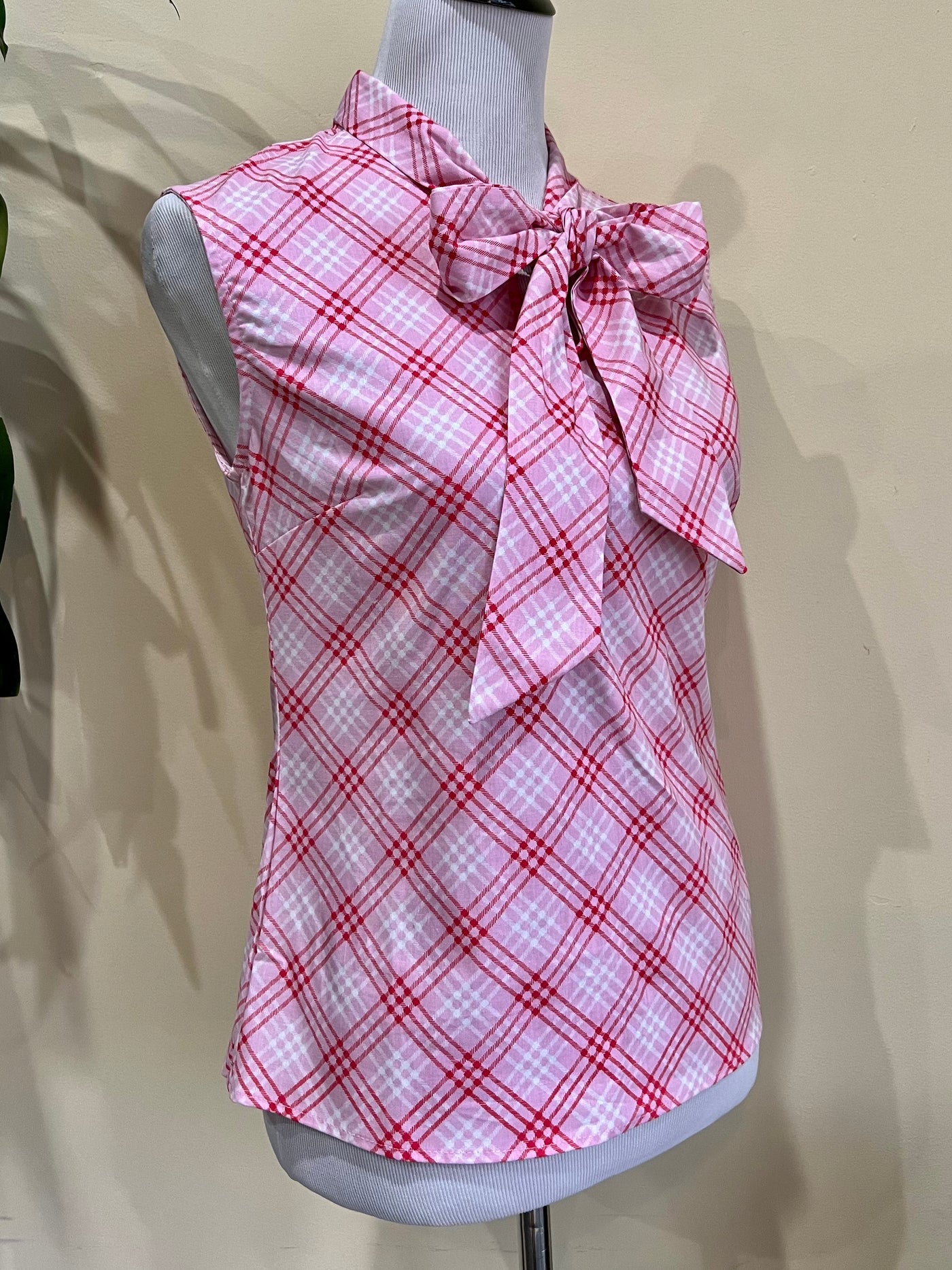 Pink Plaid Bow Top