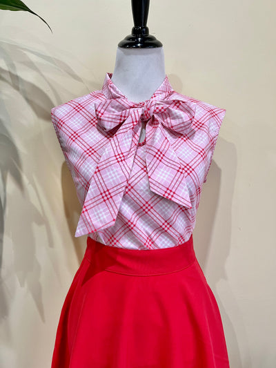 Pink Plaid Bow Top